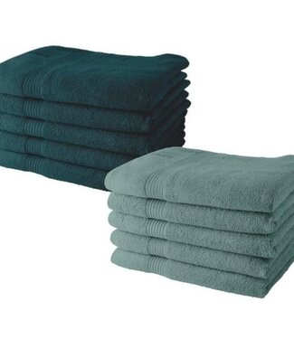 TODAY Set van 10 TODAY handdoeken 50x90 cm 100% katoen - 5 pauw + 5 celadon