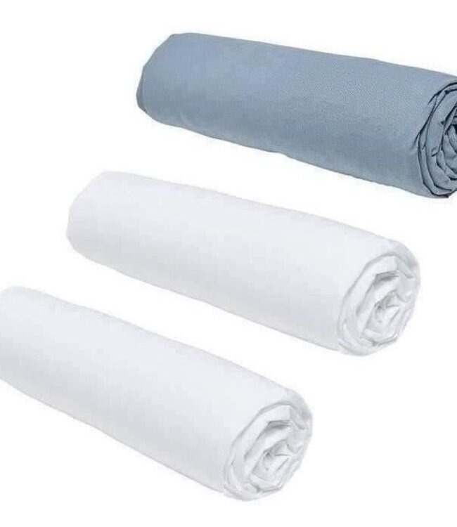 Set van 3 TODAY Essential hoeslakens - 160 x 200 cm - 2 personen - 100% Katoen - Krijt/Denim