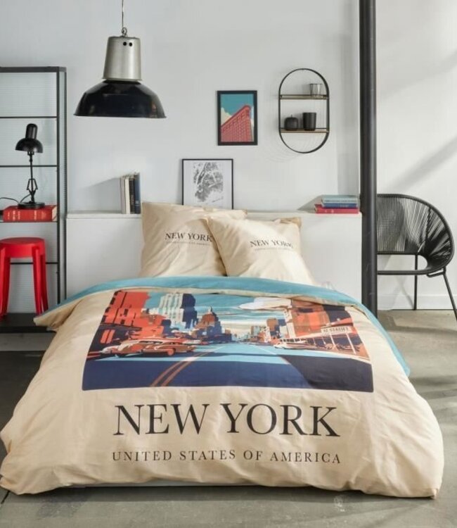 Beddengoedset – JAVA – 2-Persoons – 240x220 cm – Katoen – New York Print – Beige