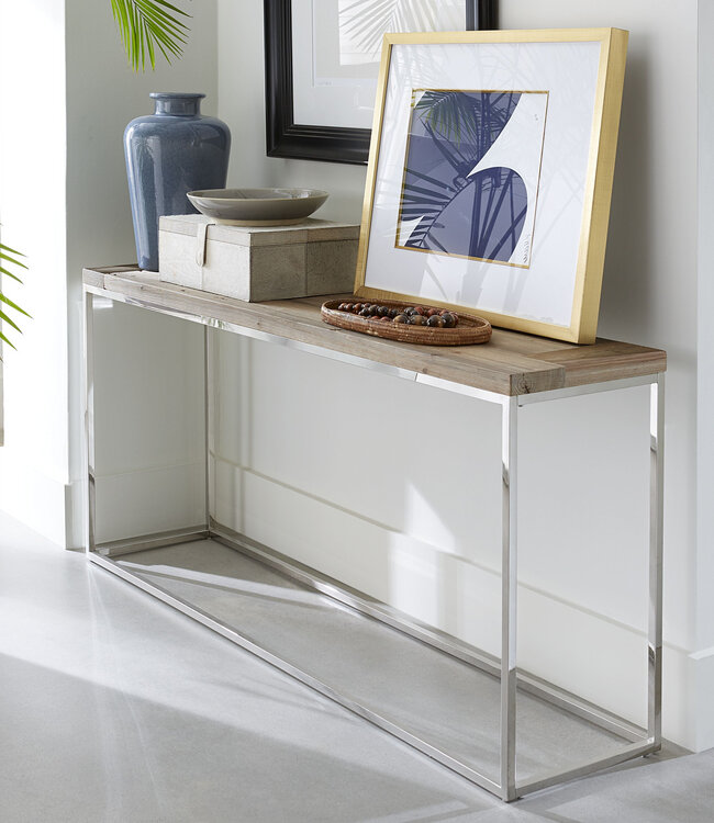 Console Table – Ace – Reclaimed Fir & Polished Stainless Steel – 76x170x38 cm