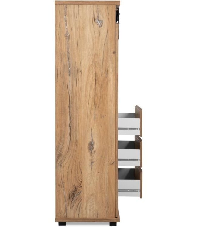 Sideboard – MANZANO – Flagstaff Oak Decor – 1 Sliding Door, 3 Drawers, 2 Niches – 120x140x40 cm