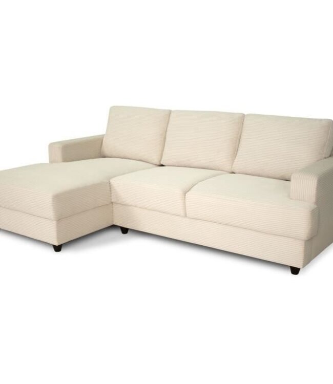4-Zits Hoekbank Links – PAUL – Koord – Beige Stof – 216x141x79 cm