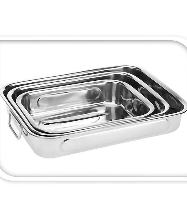 Set of 3 Stainless Steel Roasting Pans – Nesting – Oven Safe