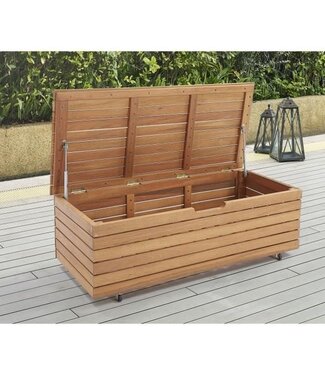 AUCUNE Tuinkast 190L – FSC Eucalyptushout – Teaklook – Met wielen – 48,5 x 109,5 x 37 cm