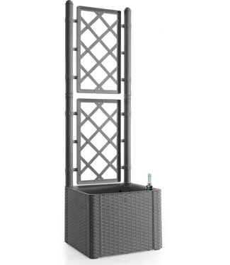 STEFANPLAST Luxe Tuinbak met Trellis – Vierkant – Steengrijs – 43 x 43 x H 142 cm