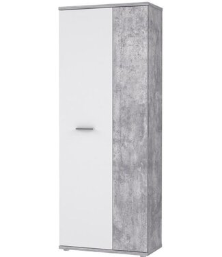 AUCUNE Shoe Cabinet – Concrete / Matte White – 2 Doors – 5 Shelves – Contemporary