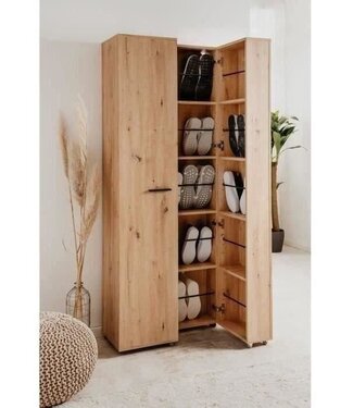 AUCUNE Lugo Shoe Cabinet – Artisan Oak – 2 Doors – 6 Shelves – 32 Pairs – 74 x 181.5 x 34 cm