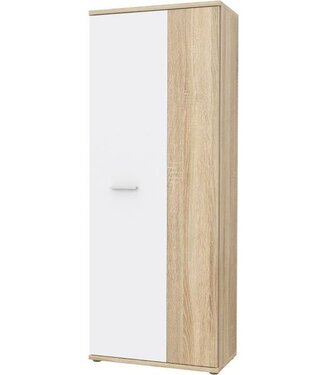 AUCUNE Shoe Cabinet – Sonoma Oak / Matte White – 2 Doors – 5 Shelves – 69 cm