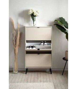 AUCUNE Shoe Cabinet – Sand – Solid Wood Legs – 70 x 24 x 125 cm