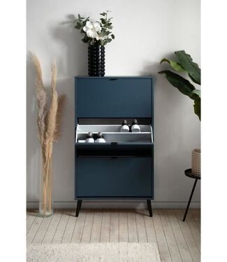 AUCUNE Shoe Cabinet – Midnight Blue – Solid Wood Legs – 70 x 24 x 125 cm