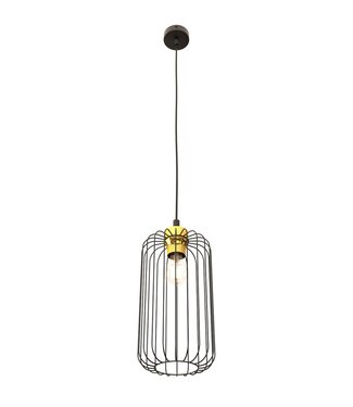 Pendant Lamp – Industrial – 1-Light – Black / Gold Metal – Adjustable Height