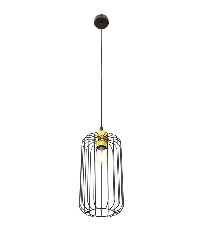 Pendant Lamp – Industrial – 1-Light – Black / Gold Metal – Adjustable Height