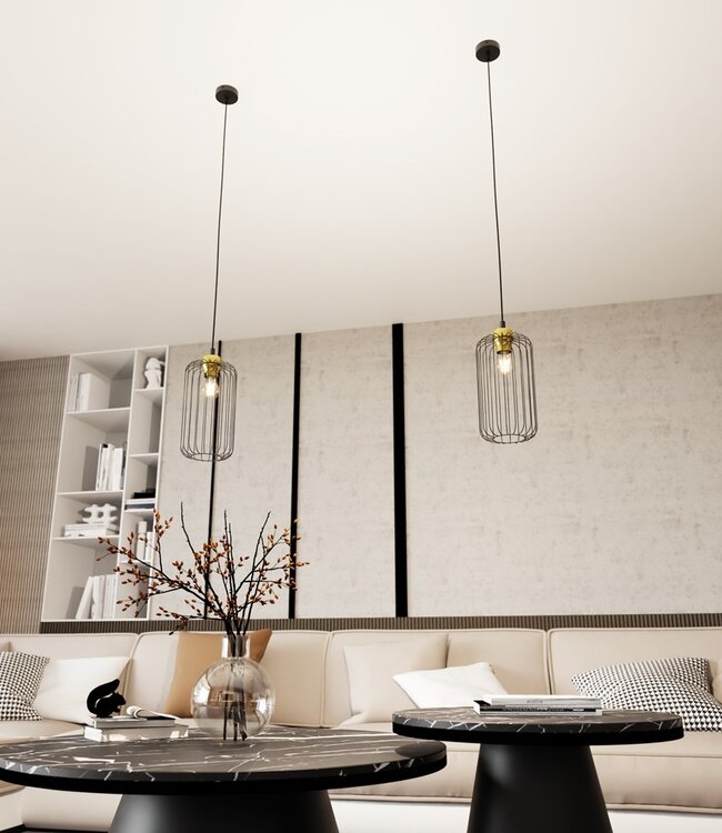 Hanglamp – Industrieel – 1 Lichtpunt – Zwart / Goud Metaal – Verstelbare Hoogte