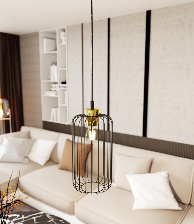 Hanglamp – Industrieel – 1 Lichtpunt – Zwart / Goud Metaal – Verstelbare Hoogte