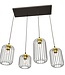 Hanglamp – Industrieel – 4 Lichtpunten – Zwart Metaal / Goud – Verstelbare Hoogte
