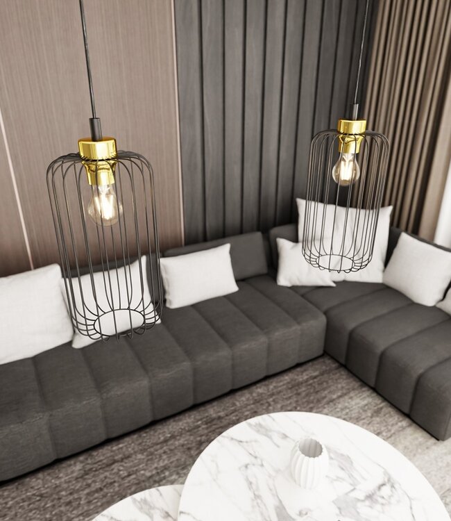 Hanglamp – Industrieel – 1 Lichtpunt – Zwart / Goud Metaal – Verstelbare Hoogte