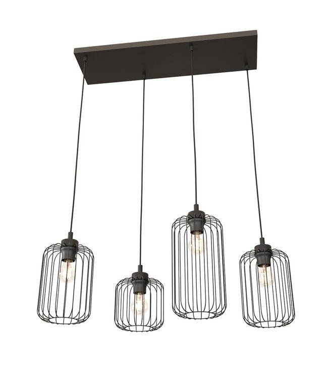 Hanglamp – Industrieel / Modern / Minimalistisch – 4 Lichtpunten – Zwart Metaal – Verstelbare Hoogte