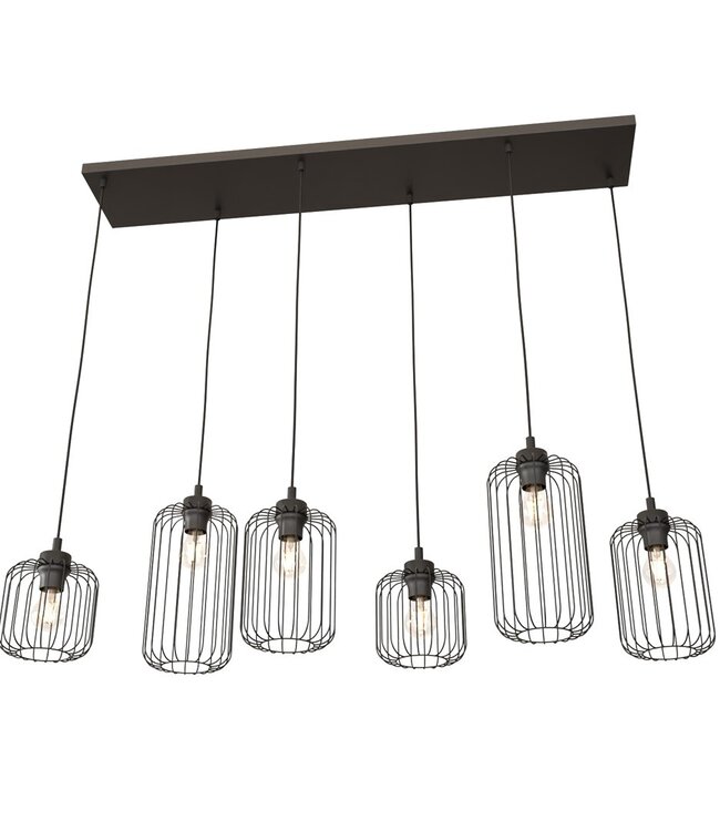 VANDER Hanglamp – Industrieel – Zwart Staal – 6-Lichts – Verstelbare Hoogte