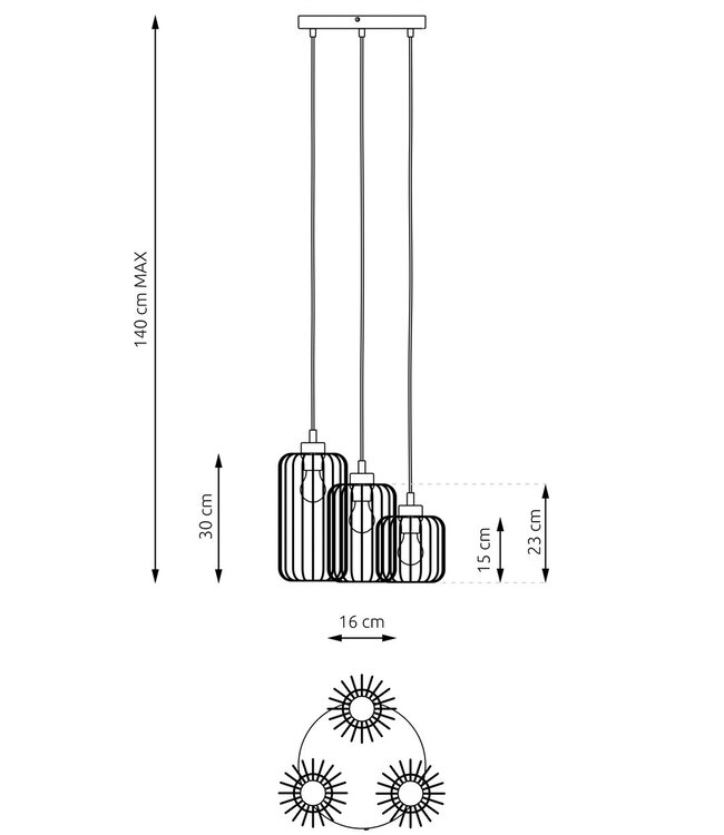 Hanglamp – Industrieel – 3 Lichtpunten – Zwart / Goud Metaal – Verstelbare Hoogte