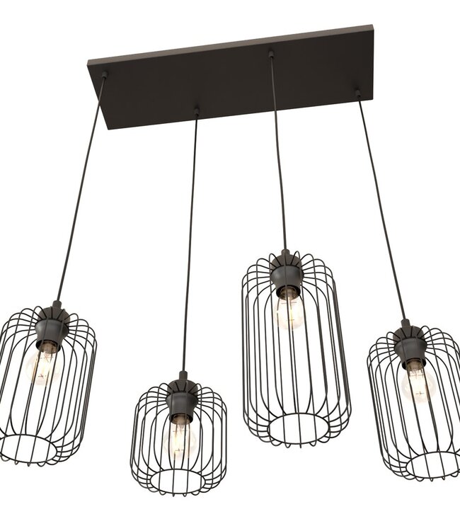 Hanglamp – Industrieel / Modern / Minimalistisch – 4 Lichtpunten – Zwart Metaal – Verstelbare Hoogte