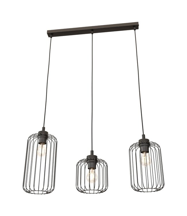 Hanglamp – Industrieel – 3 Lichtpunten – Zwart Metaal – Verstelbare Hoogte