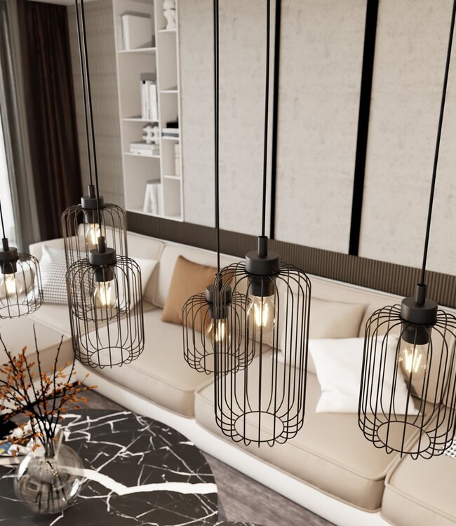 VANDER Hanglamp – Industrieel – Zwart Staal – 6-Lichts – Verstelbare Hoogte