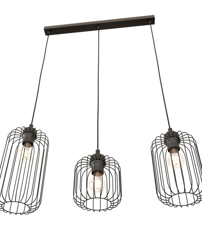 Hanglamp – Industrieel – 3 Lichtpunten – Zwart Metaal – Verstelbare Hoogte