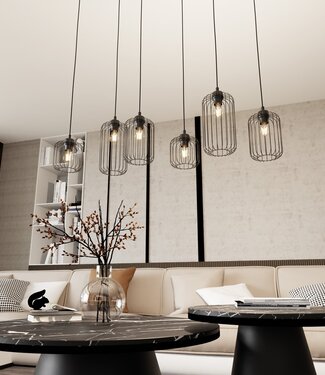 VANDER Pendant Lamp – Industrial – Black Steel – 6-Light – Adjustable Height