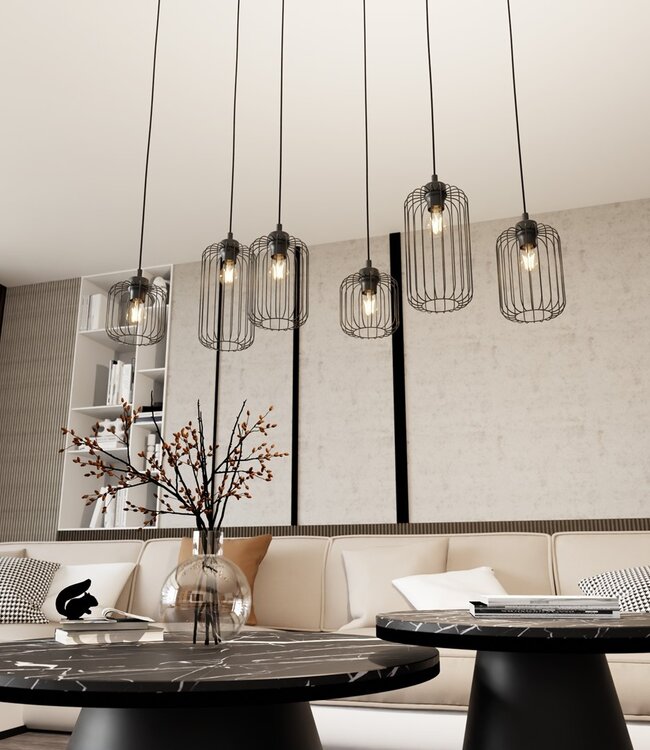 VANDER Pendant Lamp – Industrial – Black Steel – 6-Light – Adjustable Height