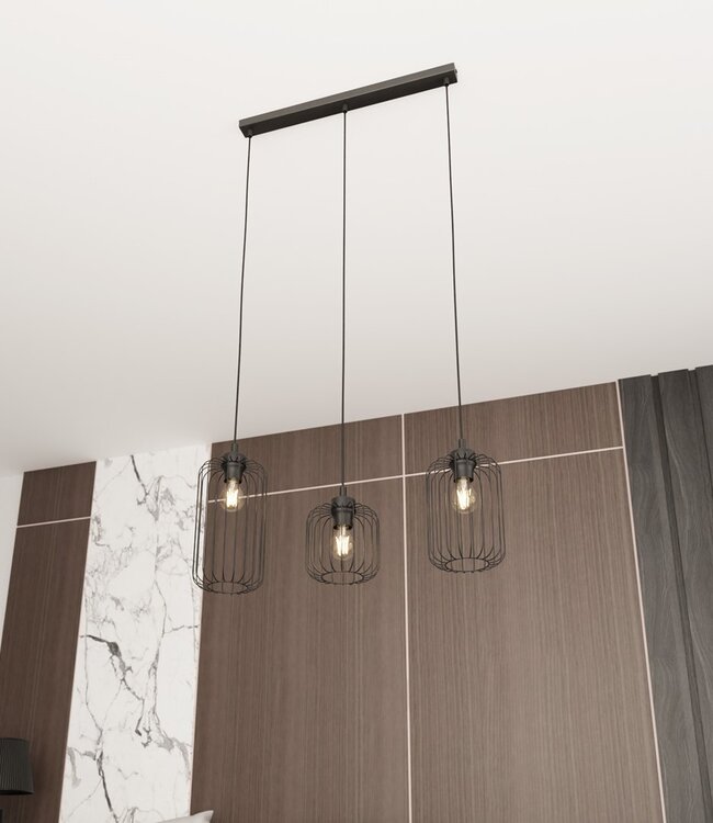 Hanglamp – Industrieel – 3 Lichtpunten – Zwart Metaal – Verstelbare Hoogte