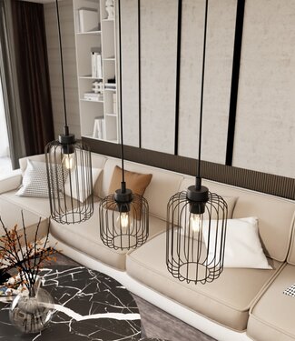 Pendant Lamp – Industrial – 3-Light – Black Metal – Adjustable Height