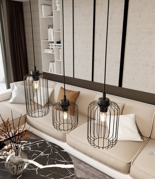 Hanglamp – Industrieel – 3 Lichtpunten – Zwart Metaal – Verstelbare Hoogte