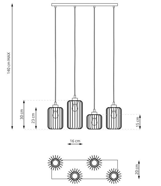 Hanglamp – Industrieel / Modern / Minimalistisch – 4 Lichtpunten – Zwart Metaal – Verstelbare Hoogte