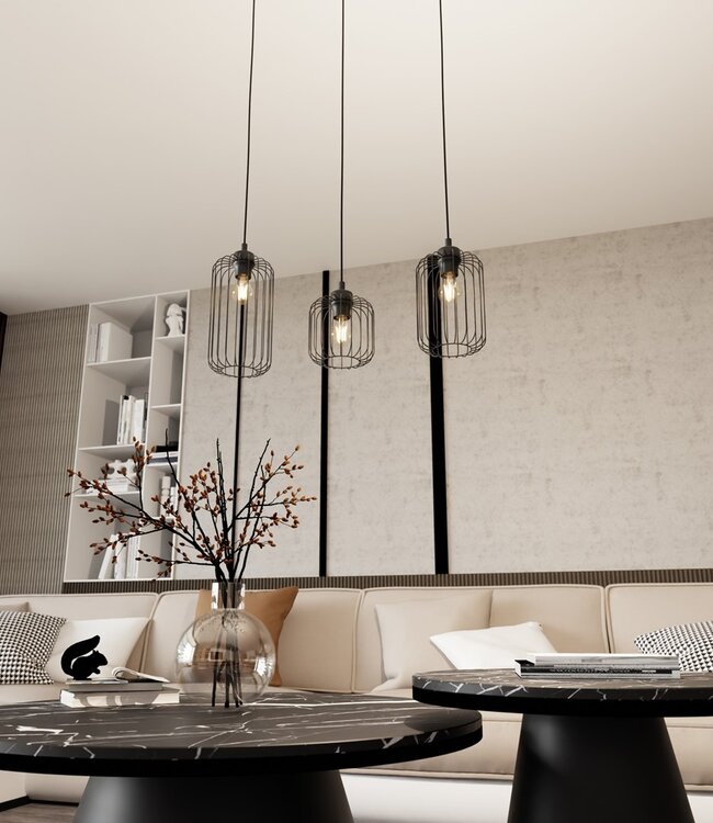 Hanglamp – Industrieel – 3 Lichtpunten – Zwart Metaal – Verstelbare Hoogte