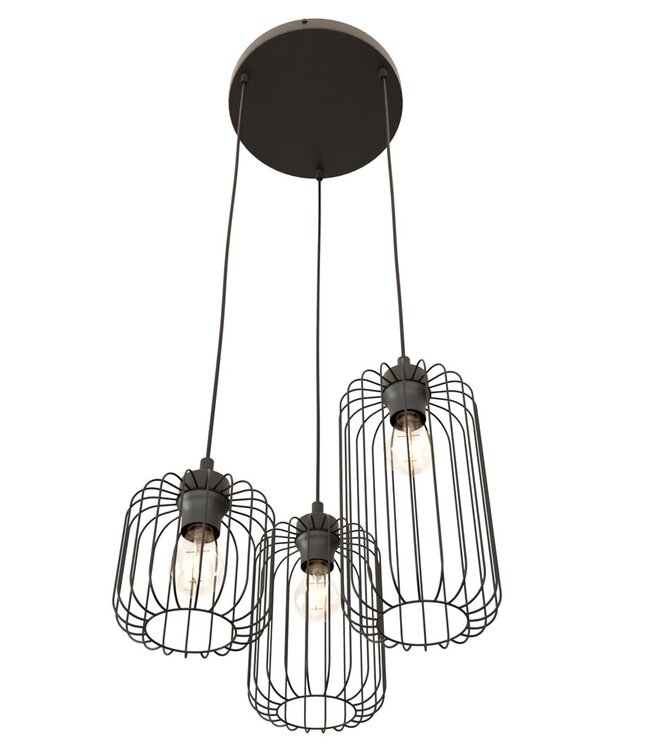 Hanglamp – Industrieel – 3 Lichtpunten – Zwart Metaal – Verstelbare Hoogte