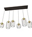 Pendant Lamp – Industrial – 6-Light – Black / Gold Metal – Adjustable Height