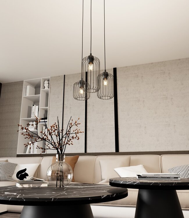 Hanglamp – Industrieel – 3 Lichtpunten – Zwart Metaal – Verstelbare Hoogte