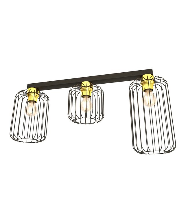 Plafondlamp – Industrieel – 3 Lichtpunten – Zwart Goud Metaal