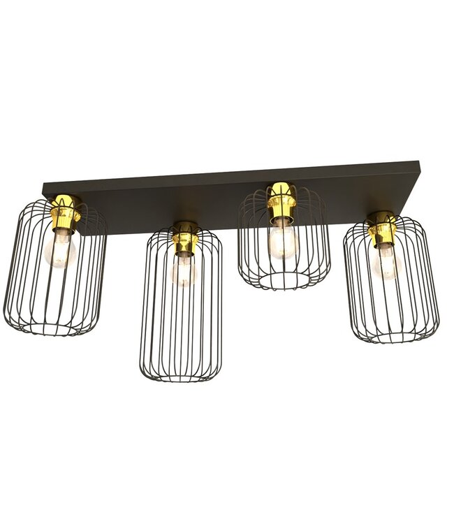 Ceiling Lamp – Industrial – 4-Light – Black Metal