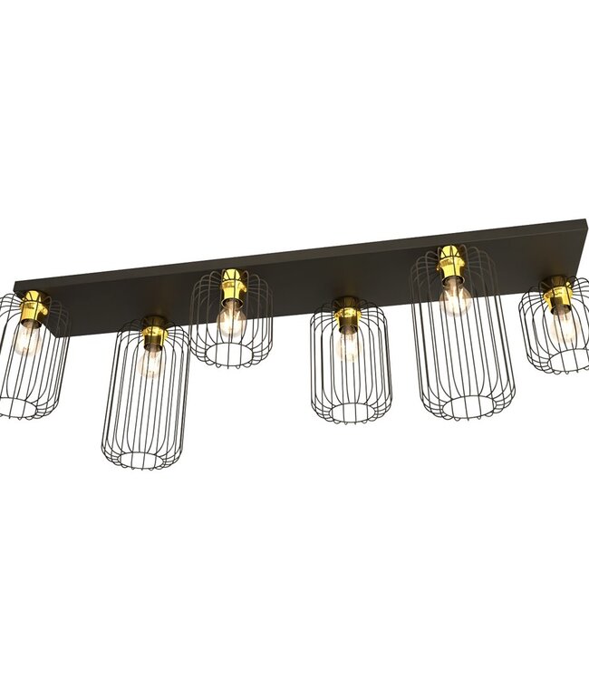 Ceiling Lamp – Industrial – 6-Light – Black Gold Metal