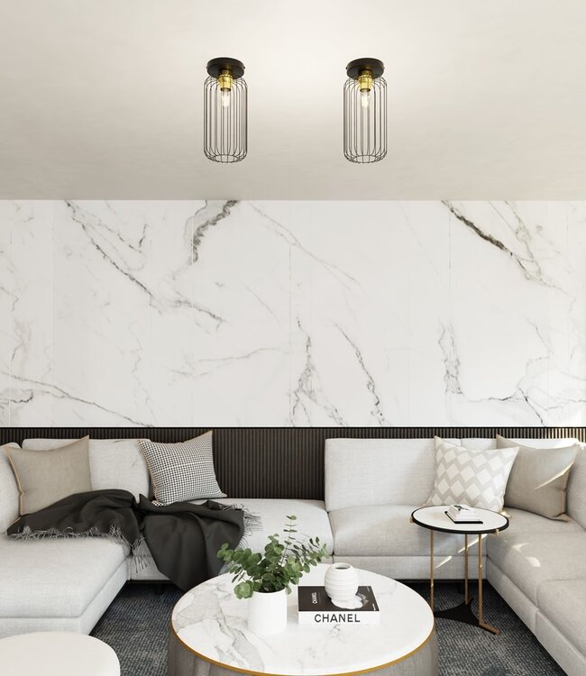 Plafondlamp – Industrieel – 1 Lichtpunt – Zwart Goud Metaal