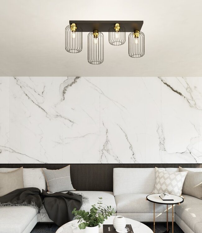 Ceiling Lamp – Industrial – 4-Light – Black Metal