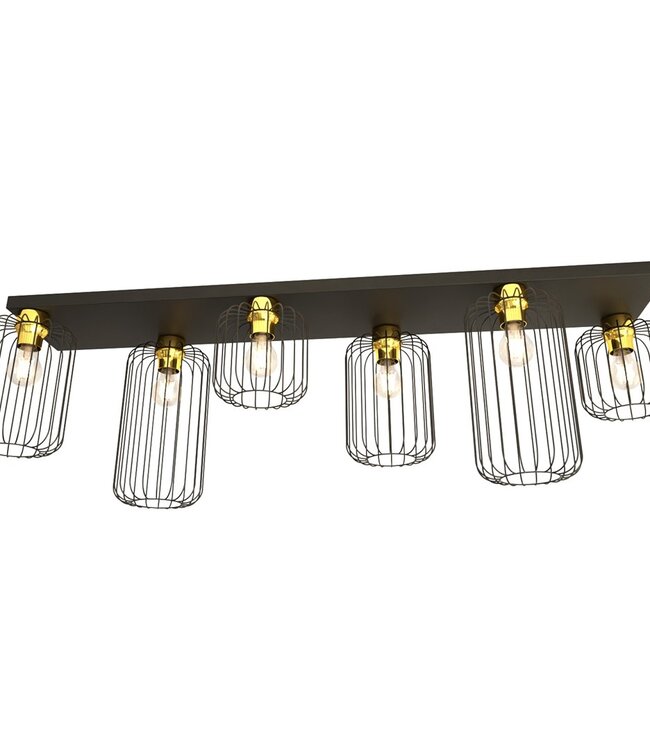 Ceiling Lamp – Industrial – 6-Light – Black Gold Metal