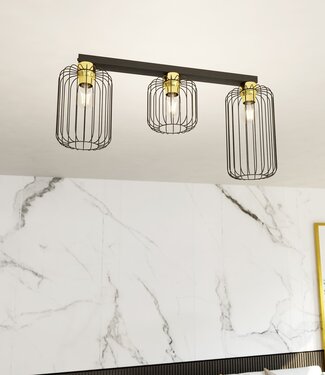 Ceiling Lamp – Industrial – 3-Light – Black Gold Metal