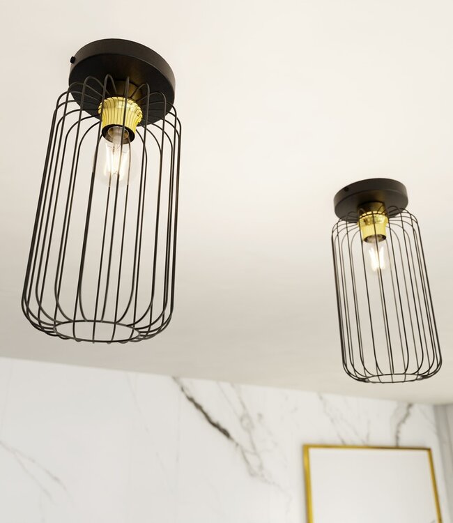 Plafondlamp – Industrieel – 1 Lichtpunt – Zwart Goud Metaal