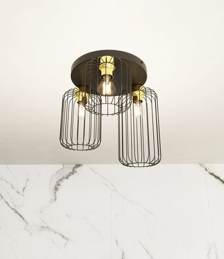 Ceiling Lamp – Industrial – 3-Light – Black Gold Metal