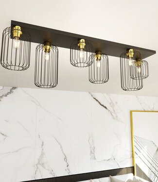 Ceiling Lamp – Industrial – 6-Light – Black Gold Metal