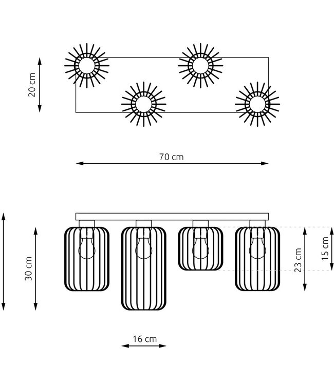 Ceiling Lamp – Industrial – 4-Light – Black Metal