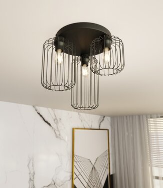 Ceiling Lamp – Industrial – 3-Light – Black Metal