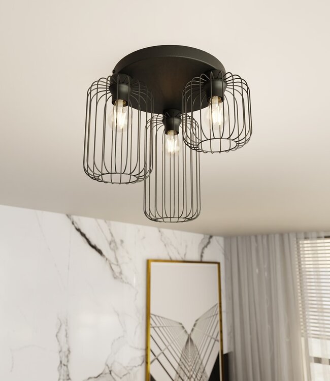 Ceiling Lamp – Industrial – 3-Light – Black Metal
